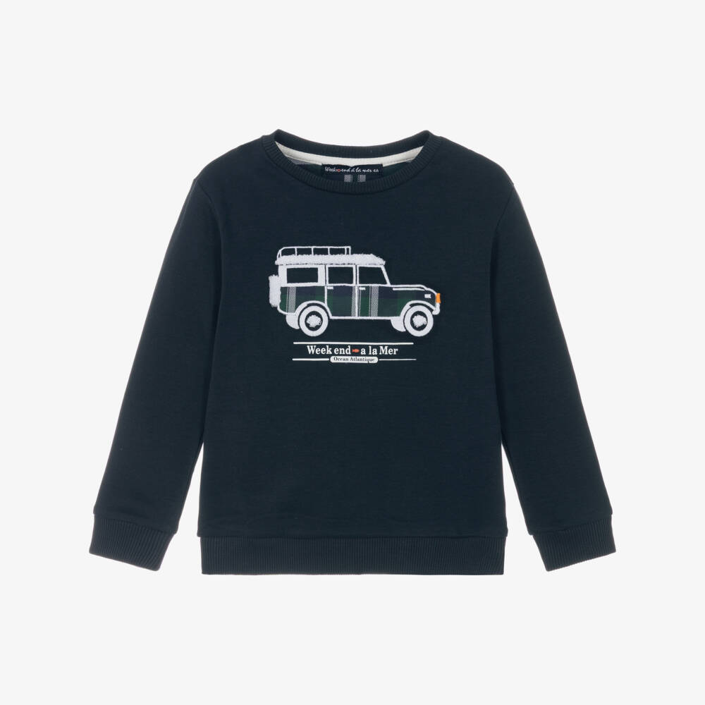 Week-end à la mer-Boys Navy Blue Cotton Jeep Sweatshirt | Childrensalon