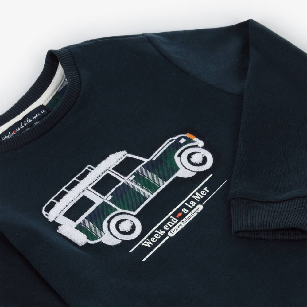 Week-end à la mer-Boys Navy Blue Cotton Jeep Sweatshirt | Childrensalon