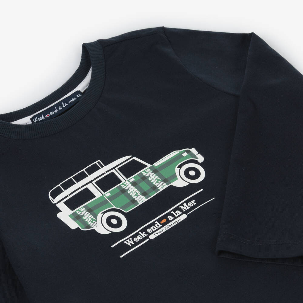 Week-end à la mer-Boys Navy Blue Cotton Jeep Top | Childrensalon