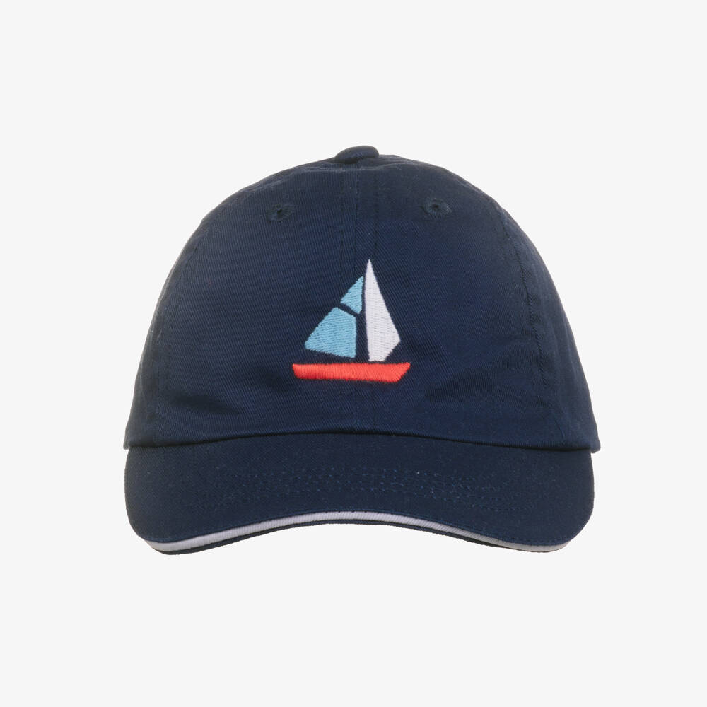 Week-end à la mer-Boys Navy Blue Cotton Logo Embroidered Cap | Childrensalon