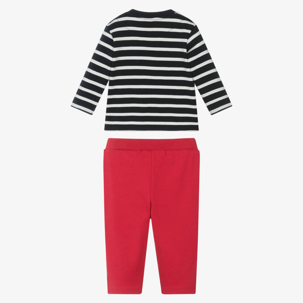 Week-end à la mer-Boys Navy Blue & Red Cotton Jersey Trouser Set | Childrensalon