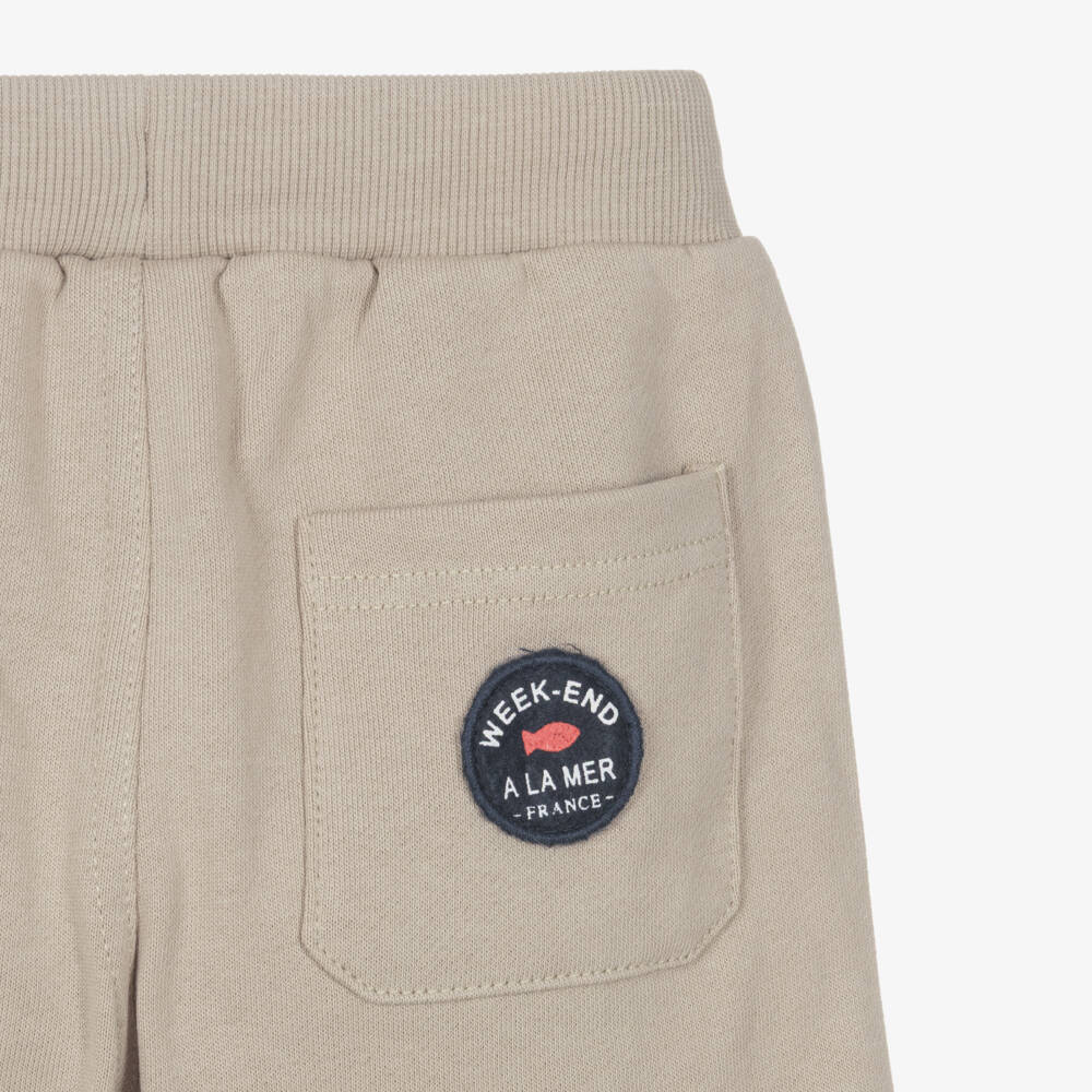 Week-end à la mer-Boys Pale Beige Cotton Jersey Shorts | Childrensalon