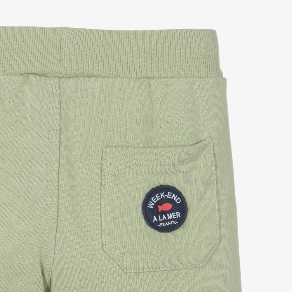 Week-end à la mer-Boys Pale Khaki Green Cotton Jersey Shorts | Childrensalon