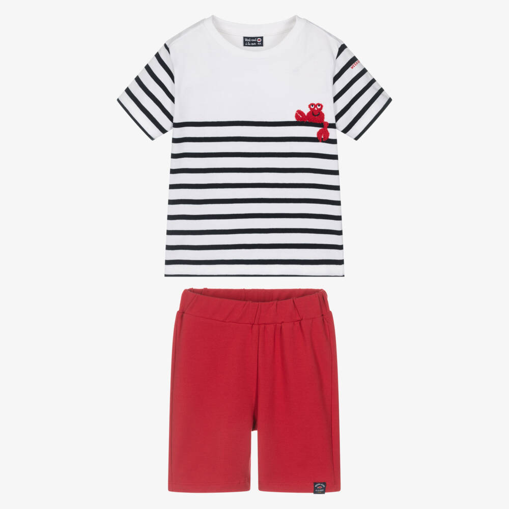 Week-end à la mer-Boys Red Cotton Shorts Set with Bouclé Lobster | Childrensalon