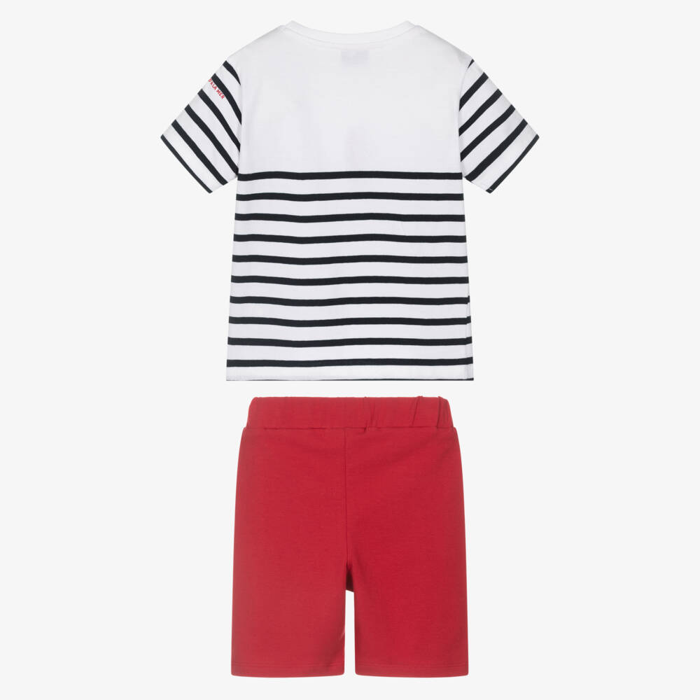 Week-end à la mer-Boys Red Cotton Shorts Set with Bouclé Lobster | Childrensalon