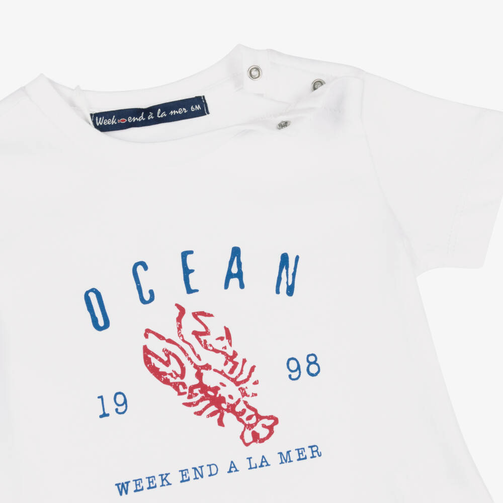 Week-end à la mer-Boys White Cotton Lobster T-Shirt | Childrensalon
