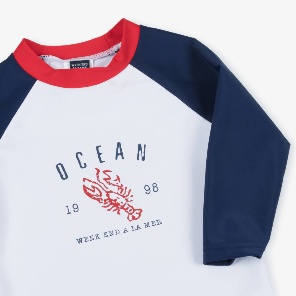 Week-end à la mer-Boys White Lobster Sun Protective Swim Top (UPF50+) | Childrensalon