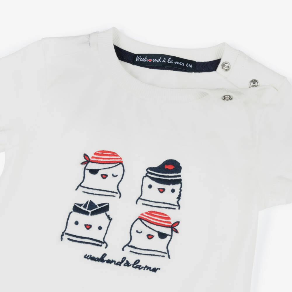 Week-end à la mer-Boys White & Navy Blue Sailor Seagull Shorts Set | Childrensalon
