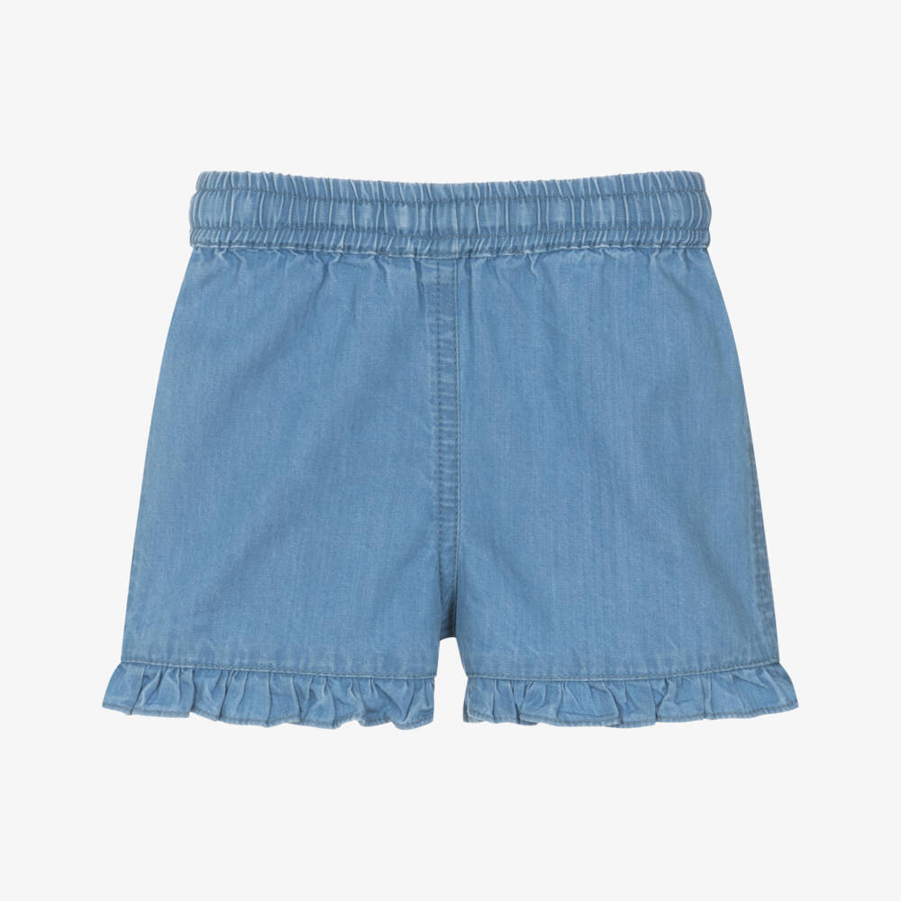 Week-end à la mer-Girls Blue Chambray Shorts with Frilled Hems | Childrensalon