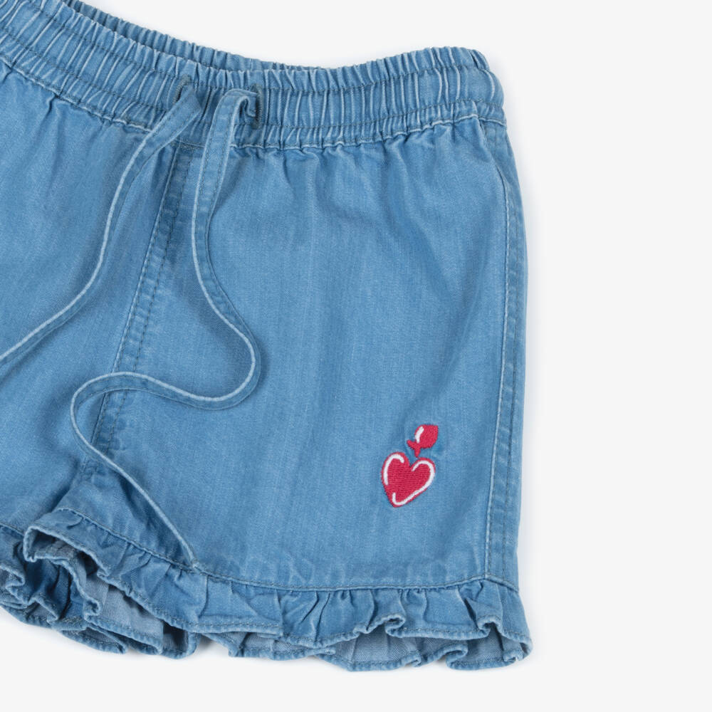 Week-end à la mer-Girls Blue Chambray Shorts with Frilled Hems | Childrensalon
