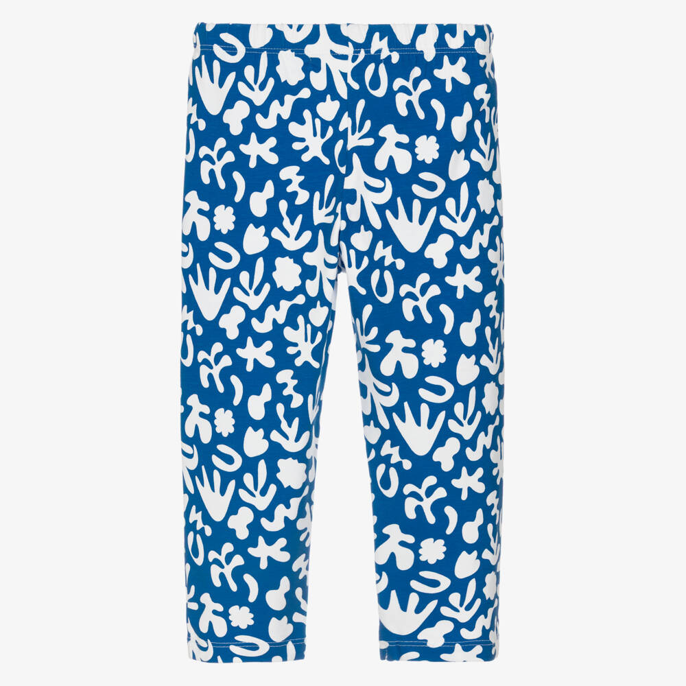 Week-end à la mer-Girls Blue & White Cotton Jersey Coral Print Leggings | Childrensalon