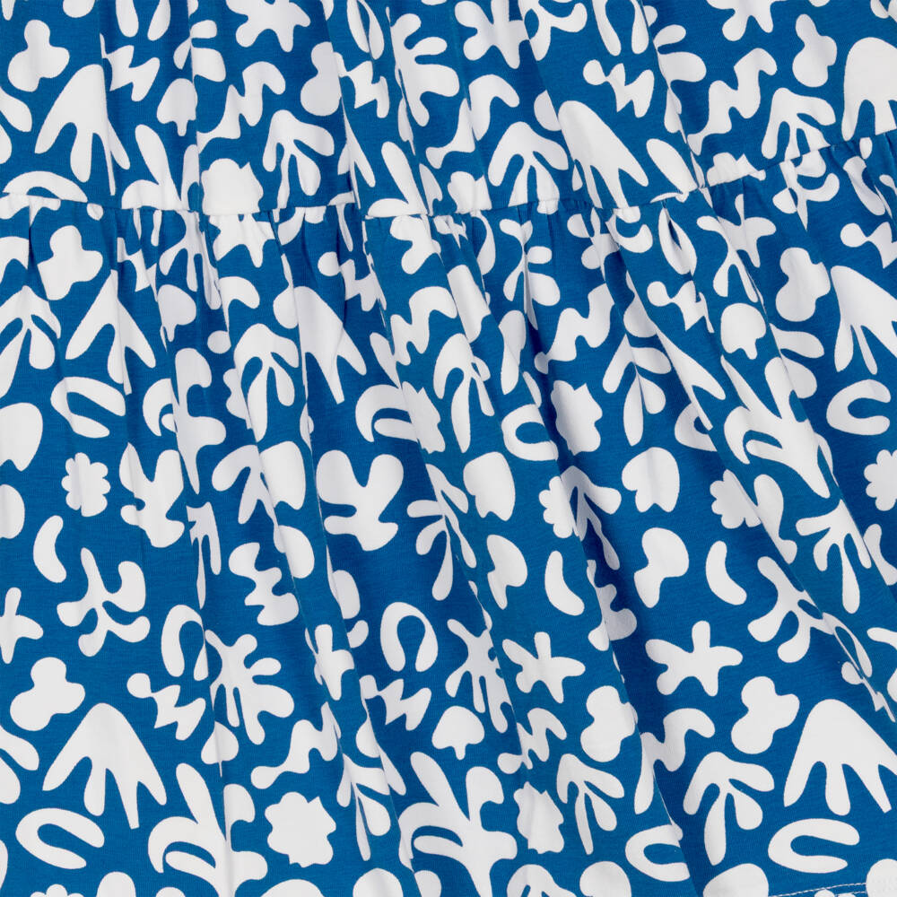 Week-end à la mer-Girls Blue & White Cotton Jersey Coral Print Sun Dress | Childrensalon