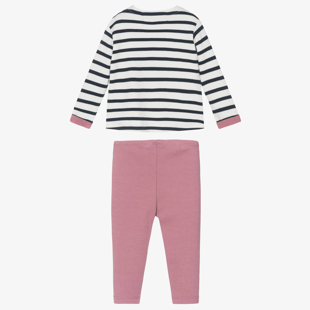 Week-end à la mer-Girls Breton Stripe Top & Pink Leggings Set | Childrensalon
