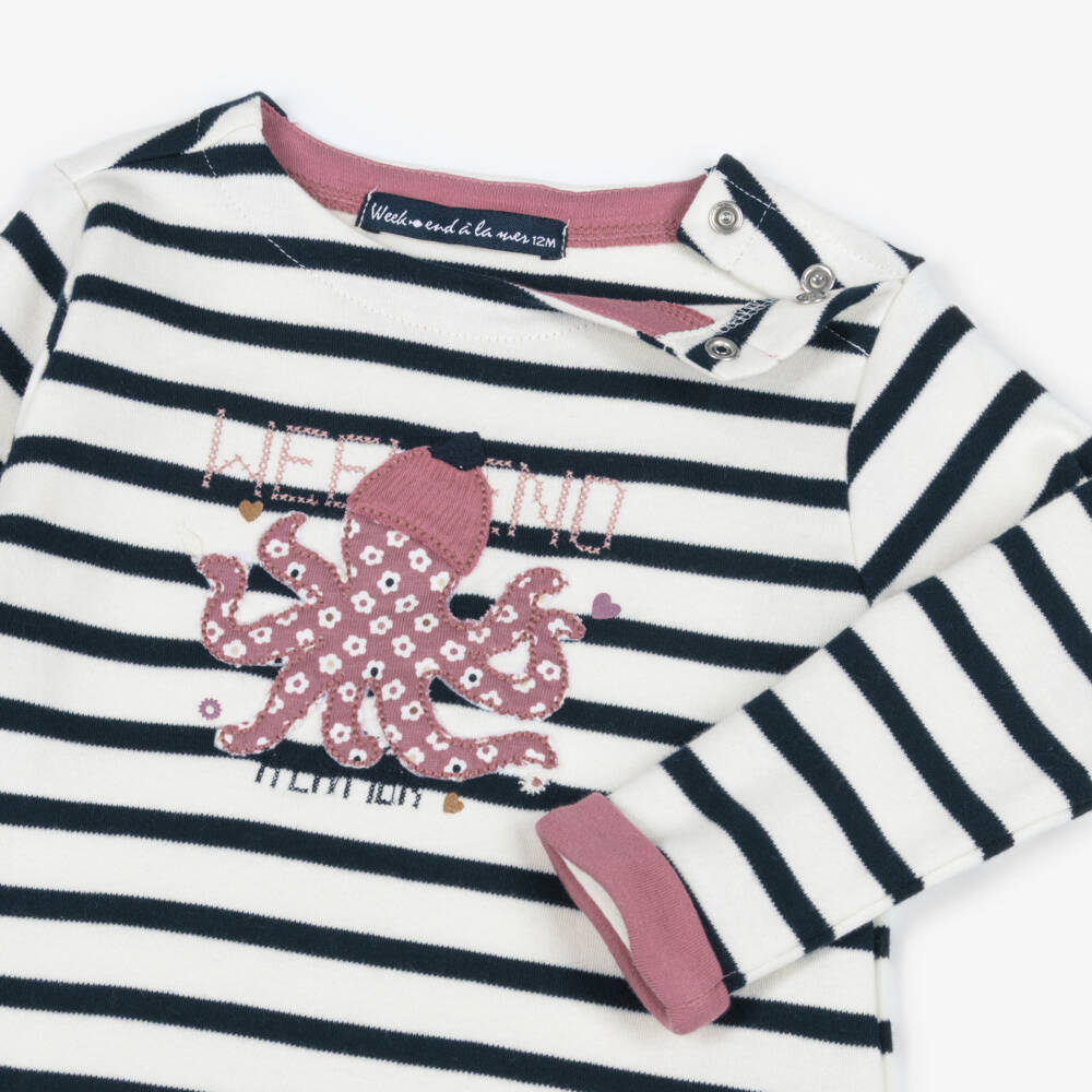 Week-end à la mer-Girls Breton Stripe Top & Pink Leggings Set | Childrensalon