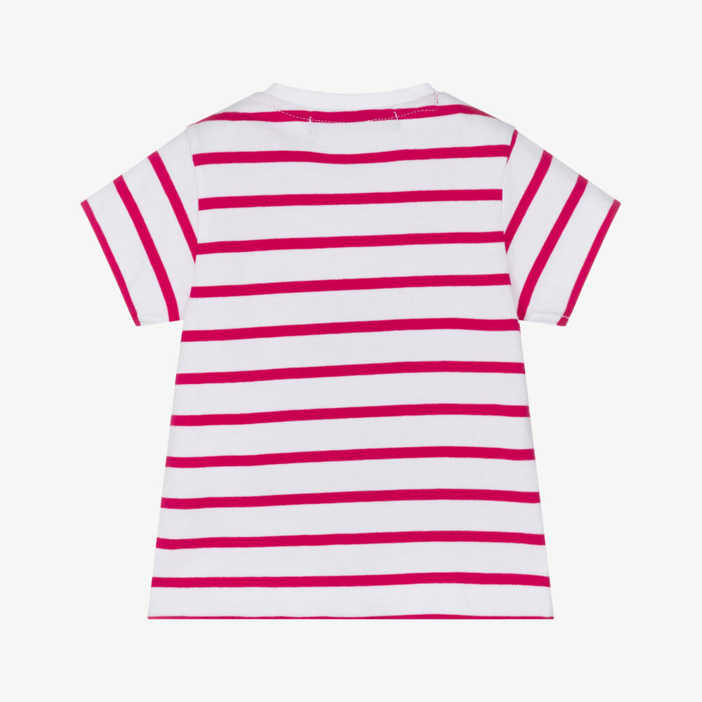 Week-end à la mer-Girls Fuschia Pink & White Stripe Cotton T-Shirt | Childrensalon
