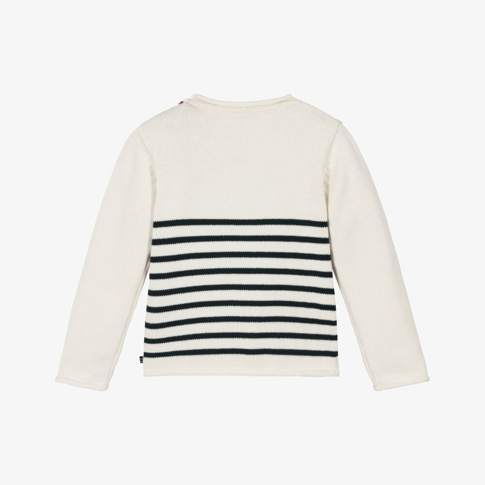 Week-end à la mer-Girls Ivory & Blue Breton Stripe Cotton Jumper | Childrensalon