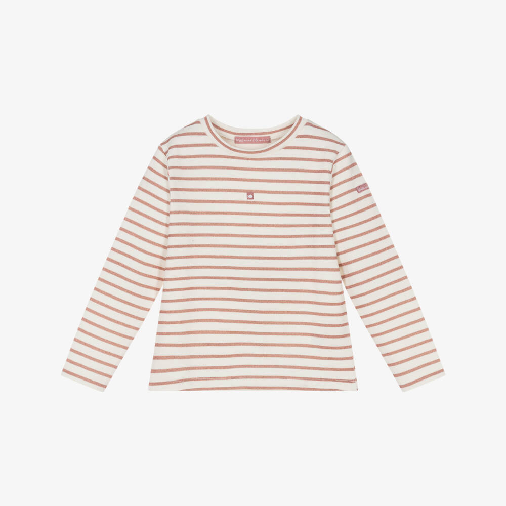 Week-end à la mer-Girls Ivory & Pink Glittery Stripe Top | Childrensalon