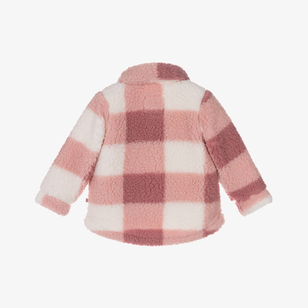 Week-end à la mer-Girls Pink Check Fleece Jacket | Childrensalon