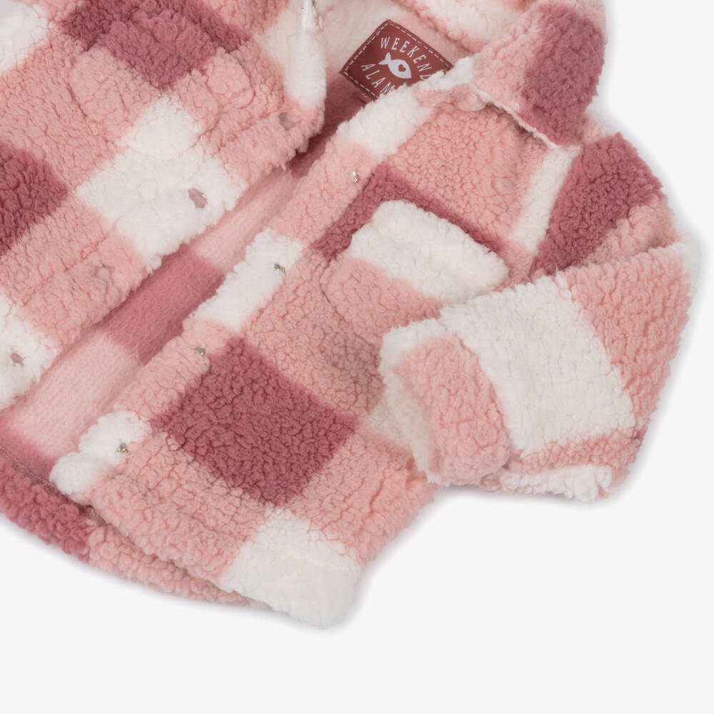 Week-end à la mer-Girls Pink Check Fleece Jacket | Childrensalon
