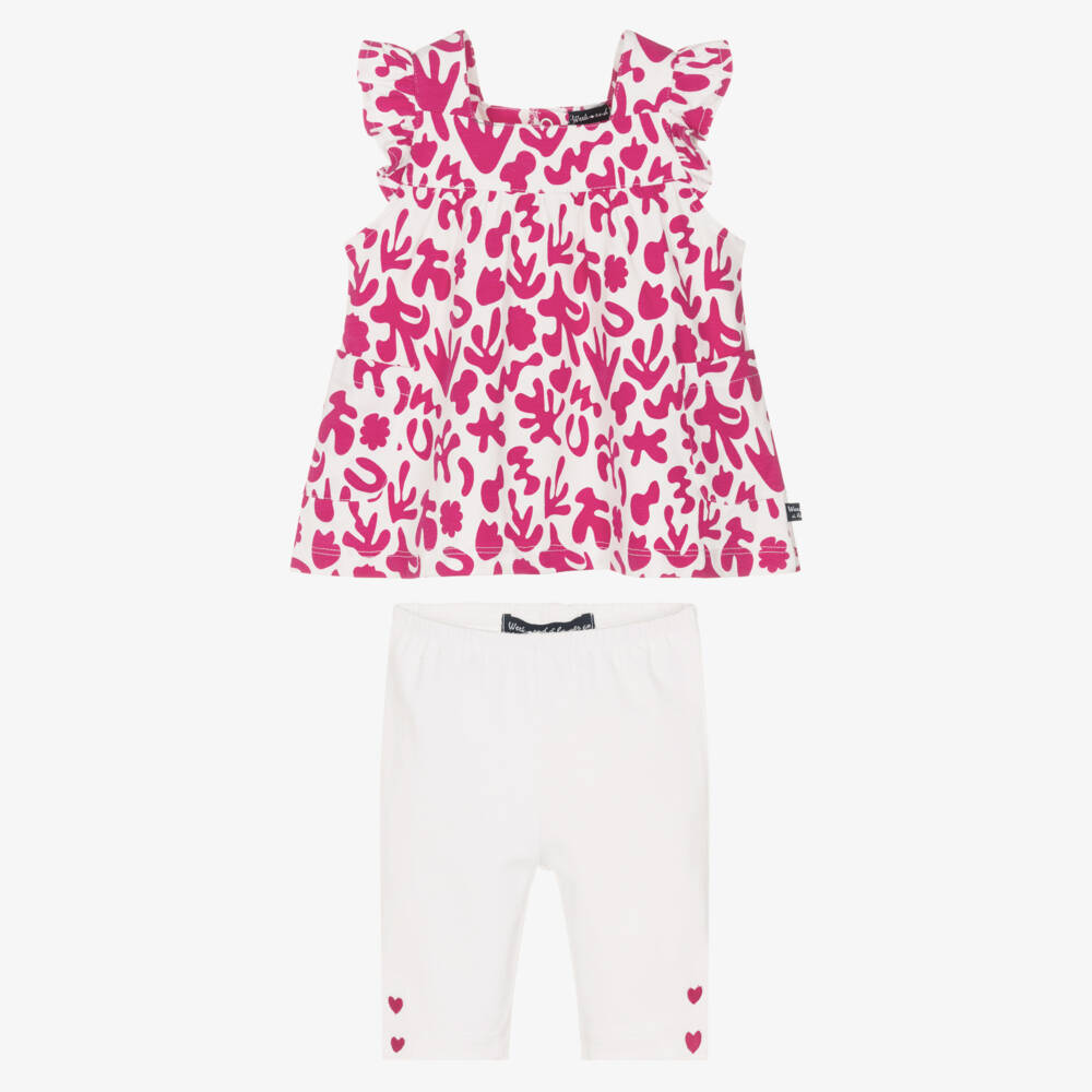 Week-end à la mer-Girls Pink & White Coral Cotton Leggings Set | Childrensalon