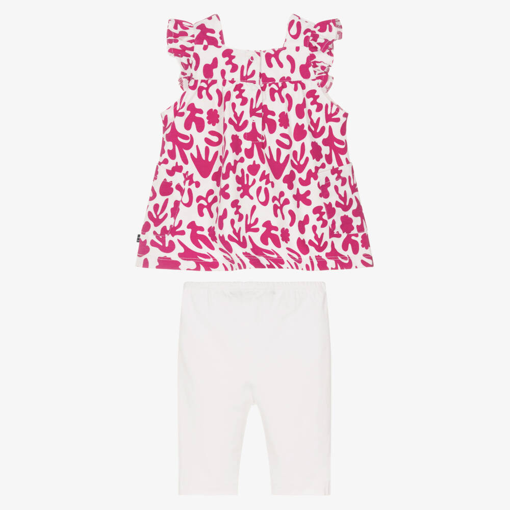 Week-end à la mer-Girls Pink & White Coral Cotton Leggings Set | Childrensalon