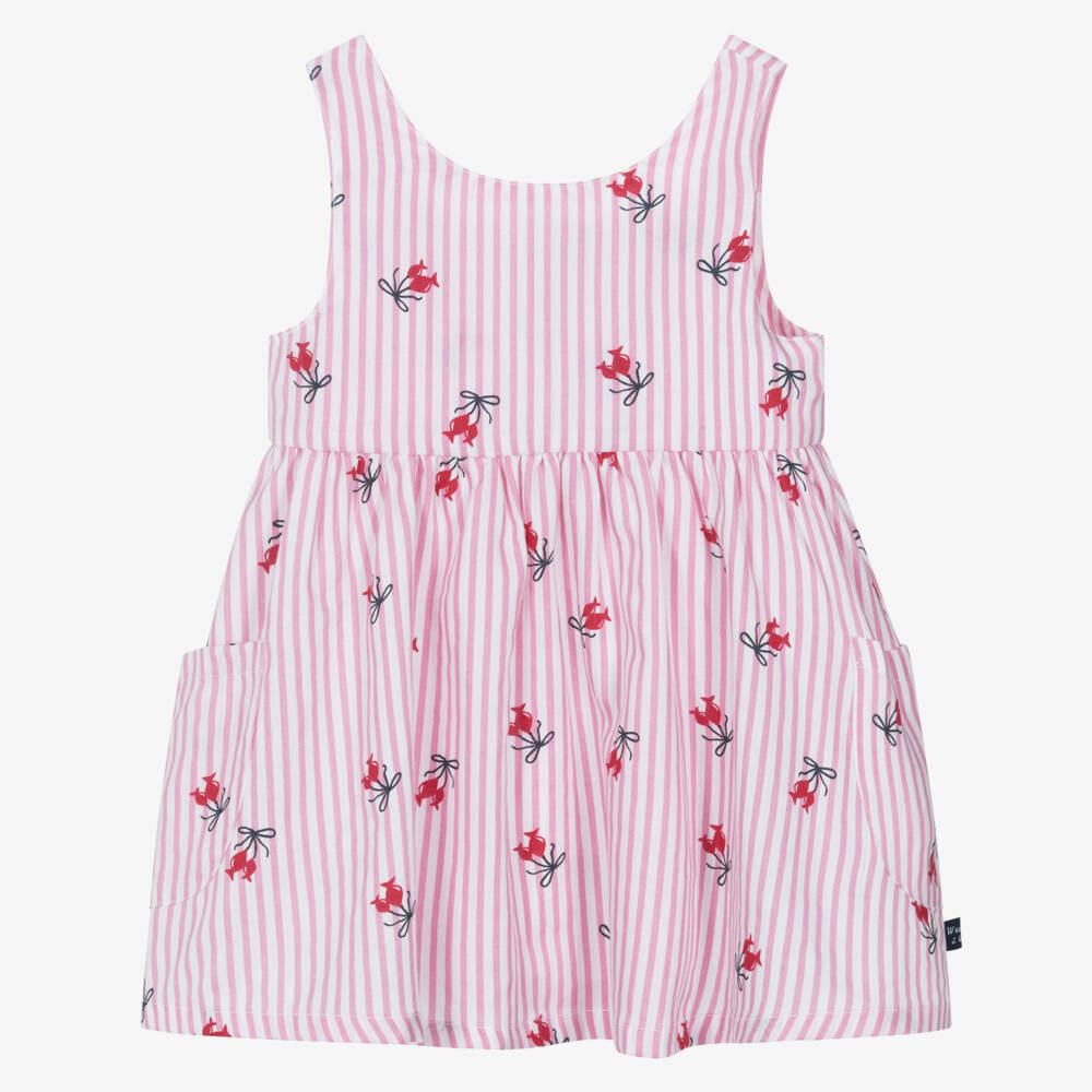 Week-end à la mer-Girls Pink & White Stripe Dress with Bow Print | Childrensalon