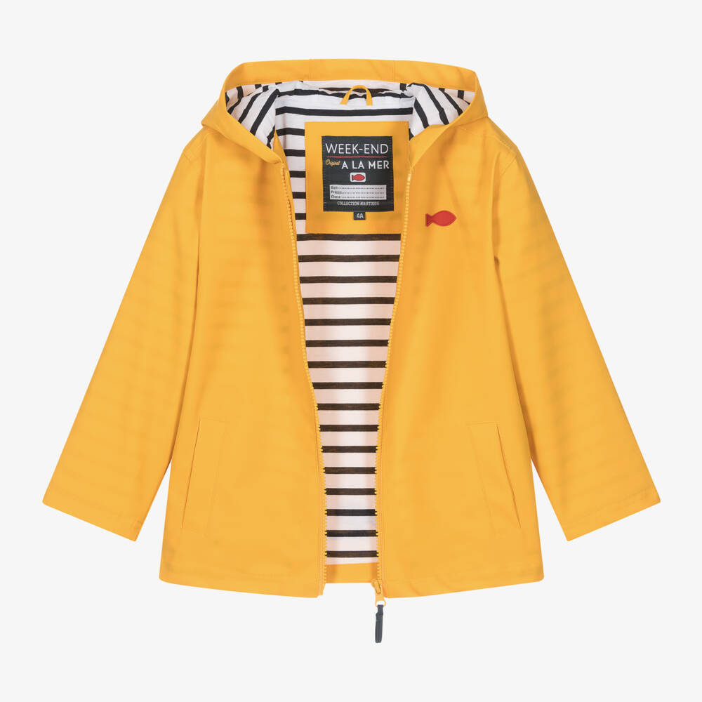 Week-end à la mer-Waterproof Yellow Hooded Raincoat | Childrensalon
