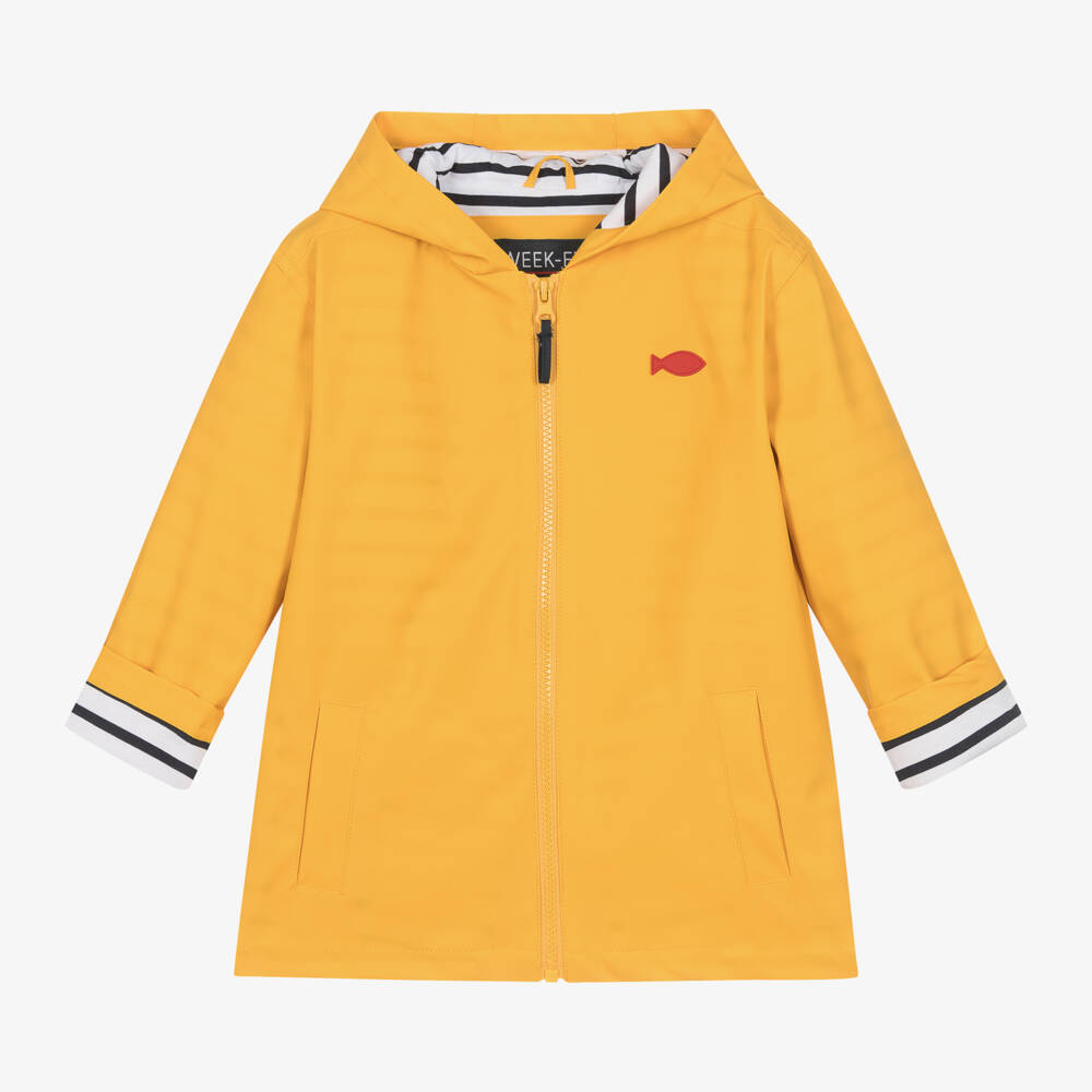 Week-end à la mer-Waterproof Yellow Hooded Raincoat | Childrensalon