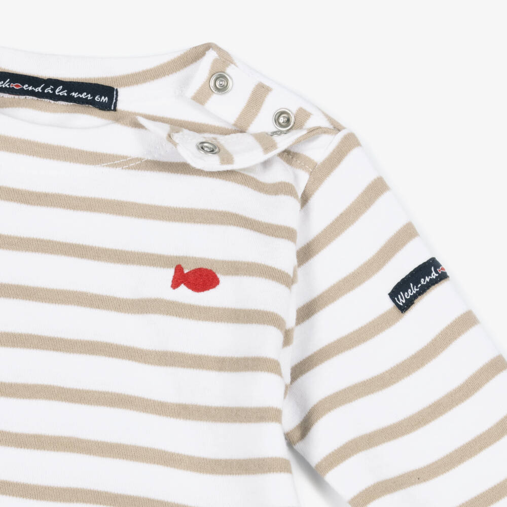 Week-end à la mer-White & Beige Breton Stripe Long-Sleeved Top | Childrensalon