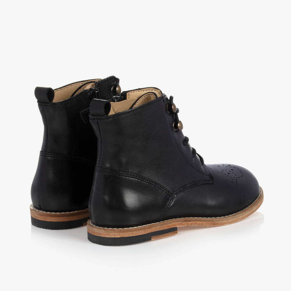 Young Soles-Black Leather Brogue Ankle Boots | Childrensalon
