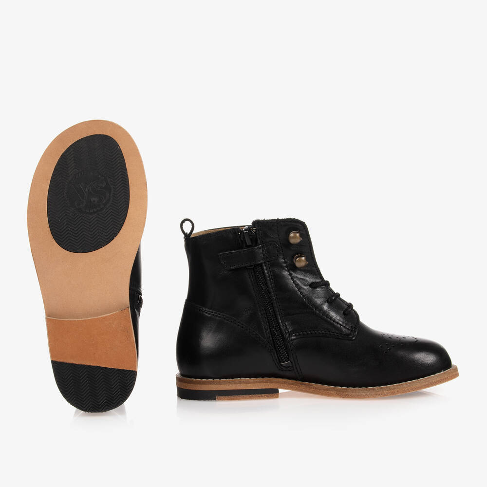 Young Soles-Black Leather Brogue Ankle Boots | Childrensalon