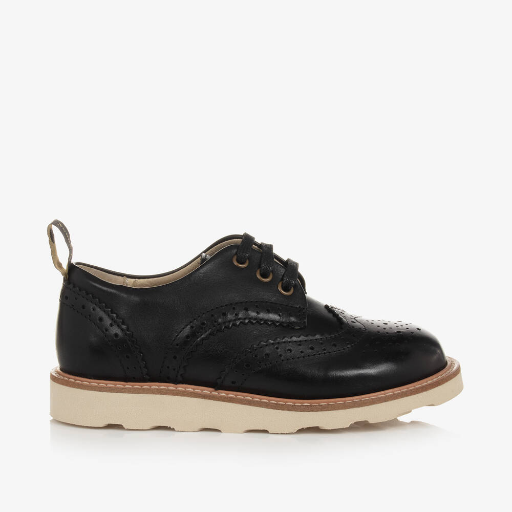 Young Soles-Black Leather Brogue Shoes | Childrensalon