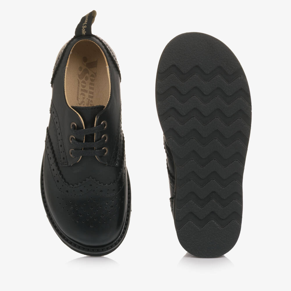 Young Soles-Black Leather Lace-Up Brogues | Childrensalon