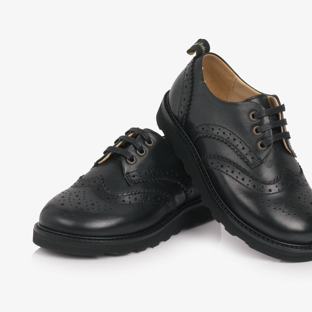 Young Soles-Black Leather Lace-Up Brogues | Childrensalon