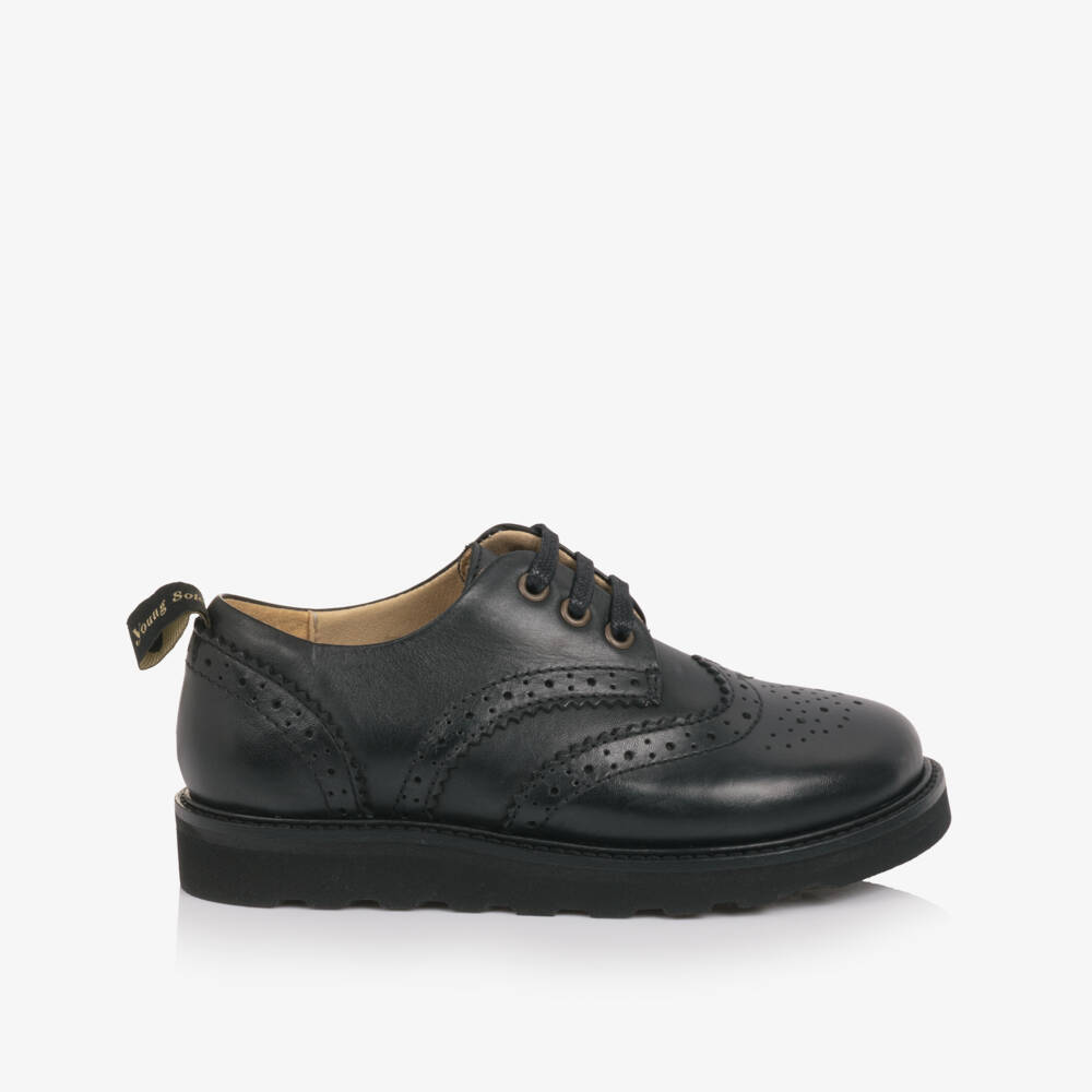 Young Soles-Black Leather Lace-Up Brogues | Childrensalon