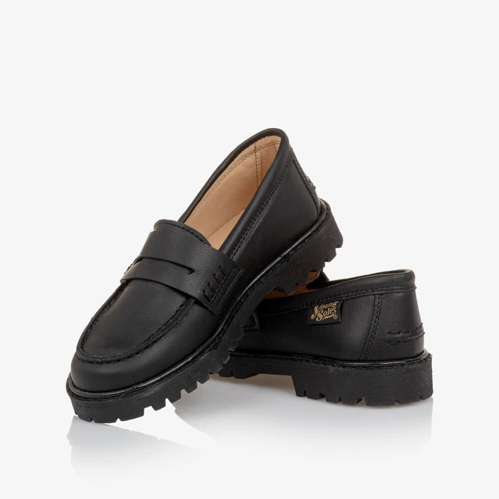 Young Soles-Black Leather Loafers with Chunky Sole | Childrensalon