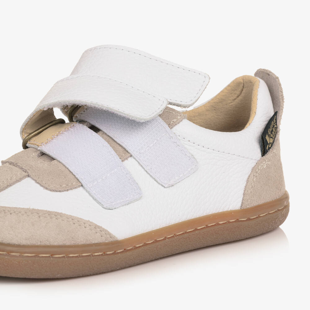 Young Soles-Boys White & Beige Leather Pele Barefoot Trainers | Childrensalon