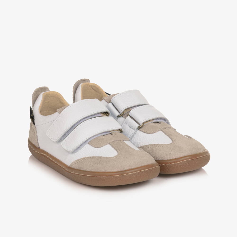 Young Soles-Boys White & Beige Leather Pele Barefoot Trainers | Childrensalon