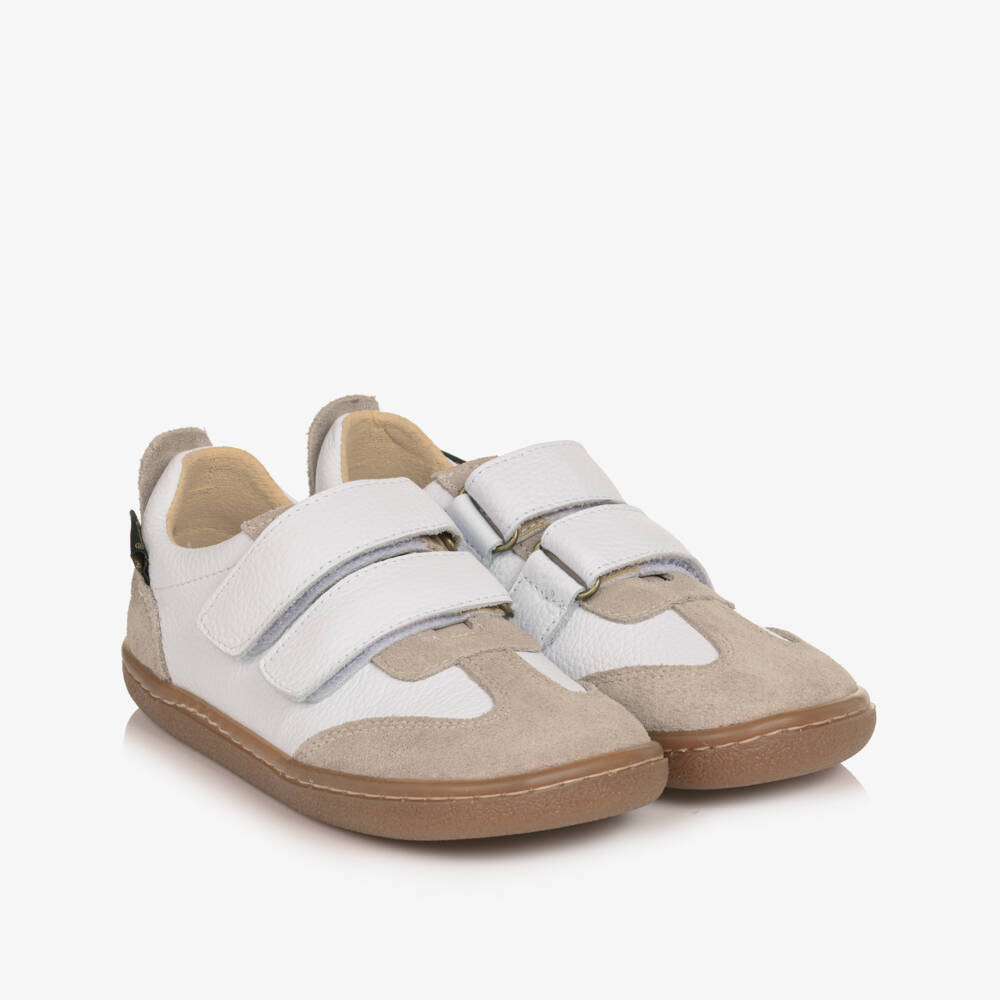 Young Soles-Boys White & Beige Leather Pele Barefoot Trainers | Childrensalon