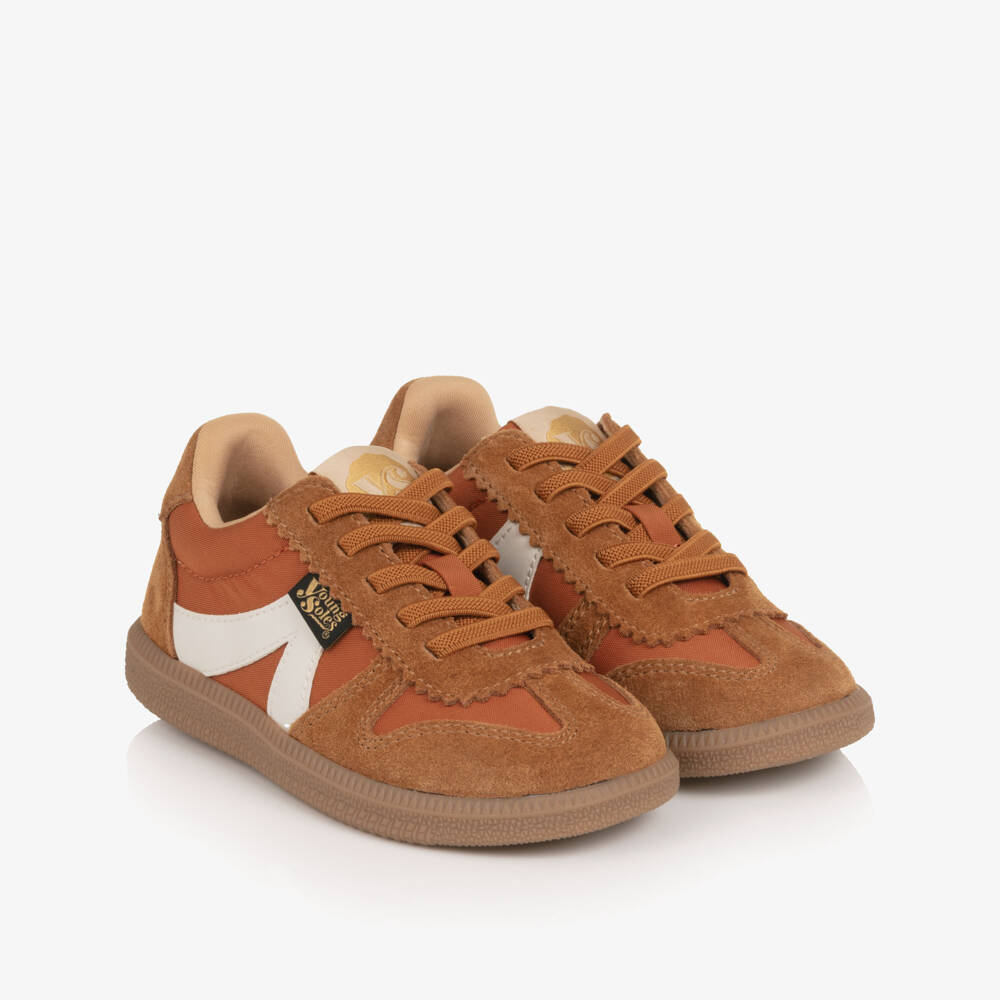 Young Soles-Burnt Orange Suede Leather Trainers | Childrensalon