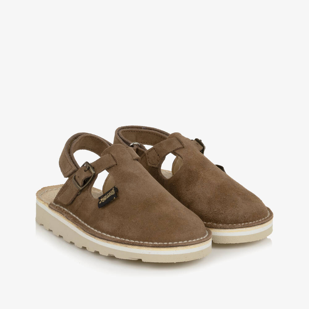 Young Soles-Dark Brown Suede Leather Clog Sandals | Childrensalon
