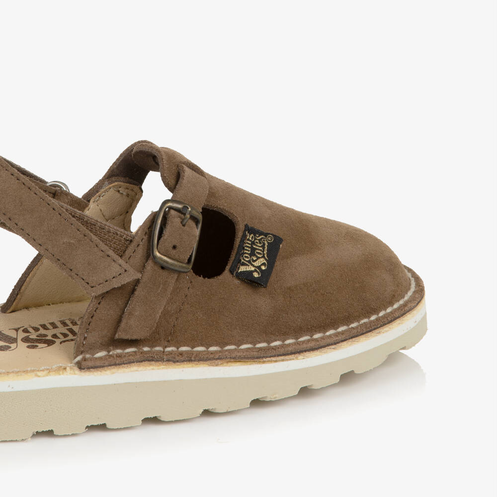 Young Soles-Dark Brown Suede Leather Clog Sandals | Childrensalon