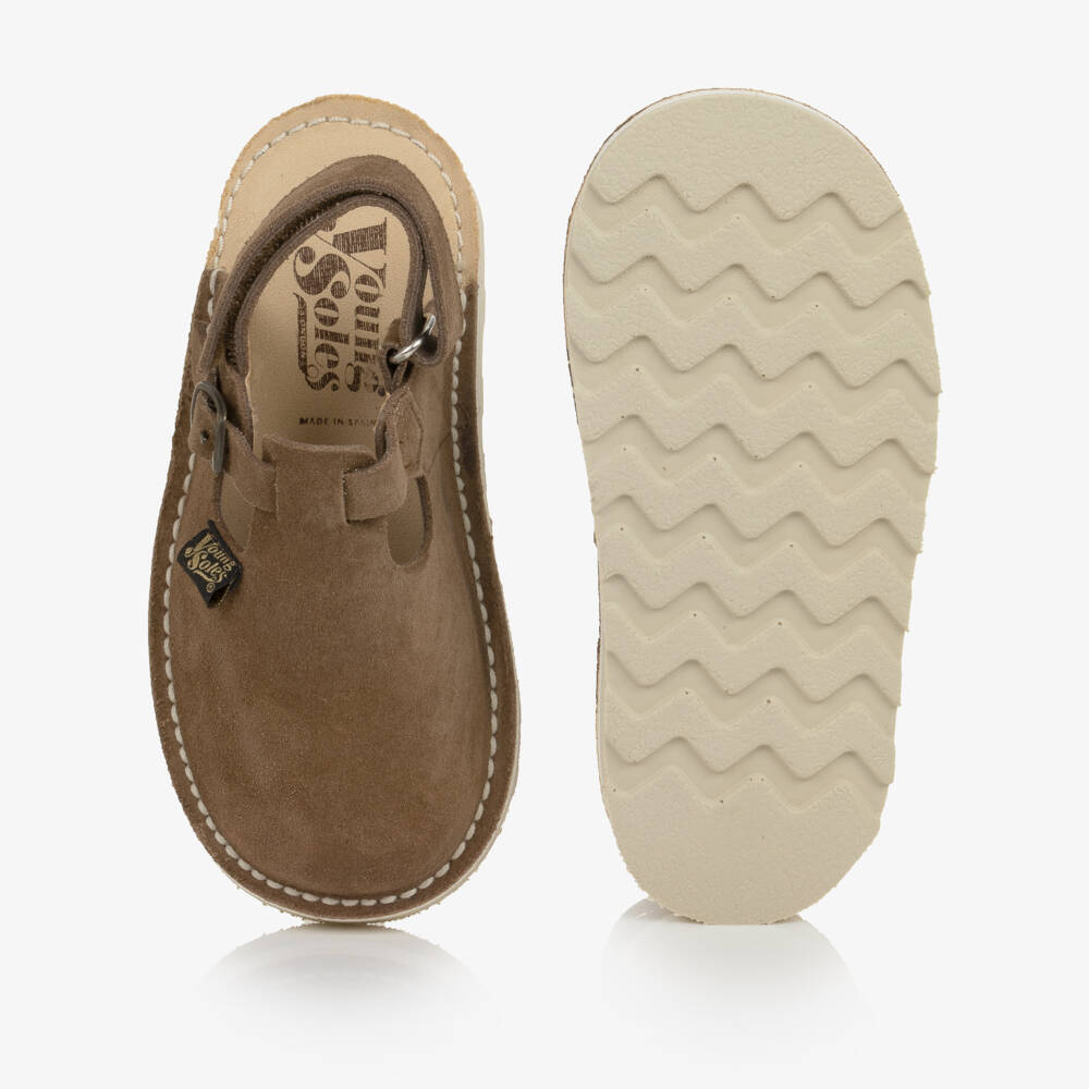 Young Soles-Dark Brown Suede Leather Clog Sandals | Childrensalon