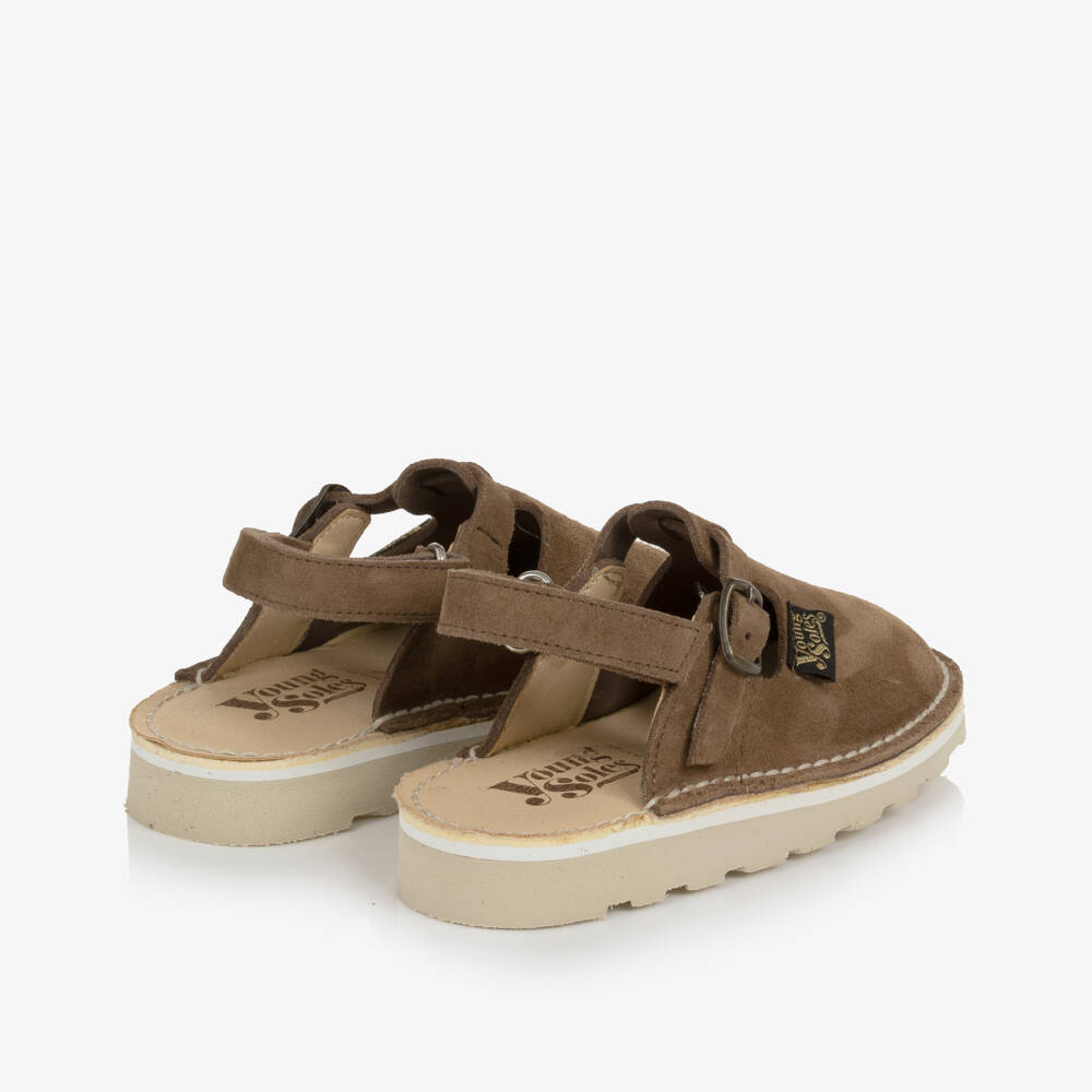 Young Soles-Dark Brown Suede Leather Clog Sandals | Childrensalon