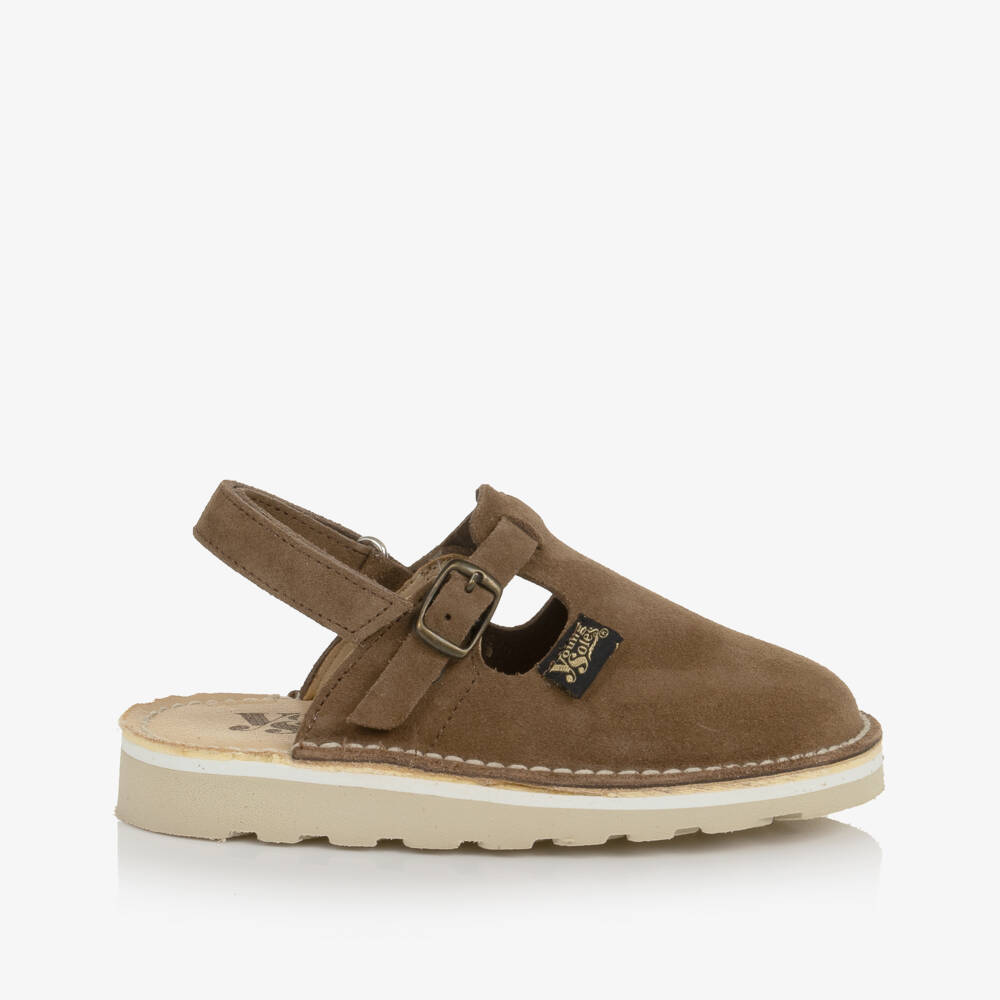 Young Soles-Dark Brown Suede Leather Clog Sandals | Childrensalon