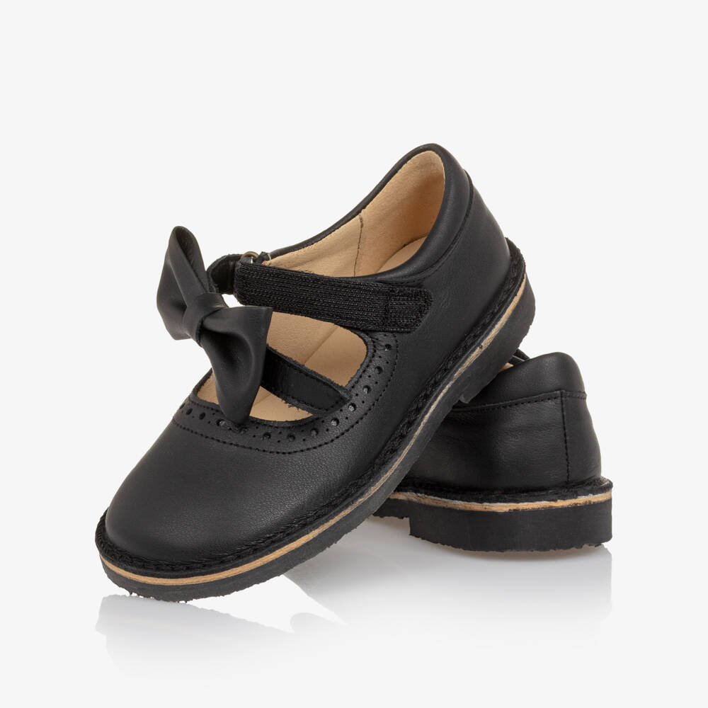 Young Soles-Girls Black Leather Mary Jane Shoes with Bows | Childrensalon