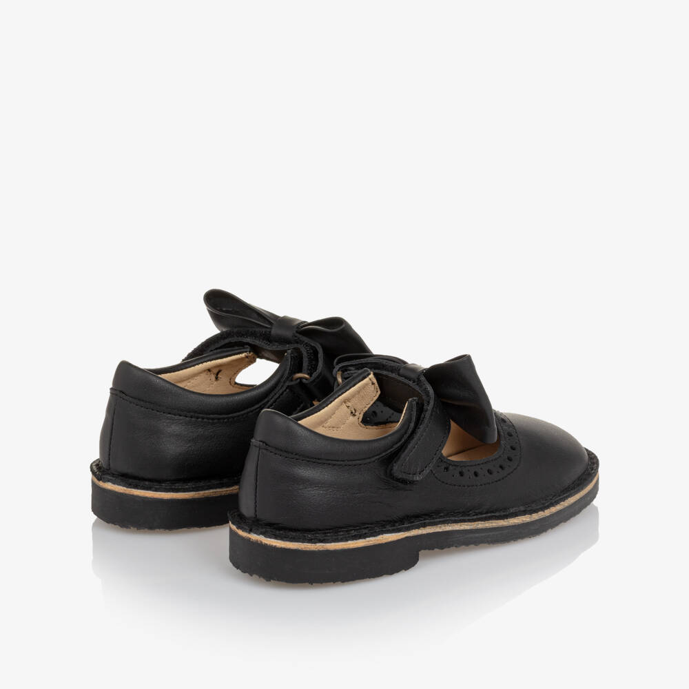 Young Soles-Girls Black Leather Mary Jane Shoes with Bows | Childrensalon