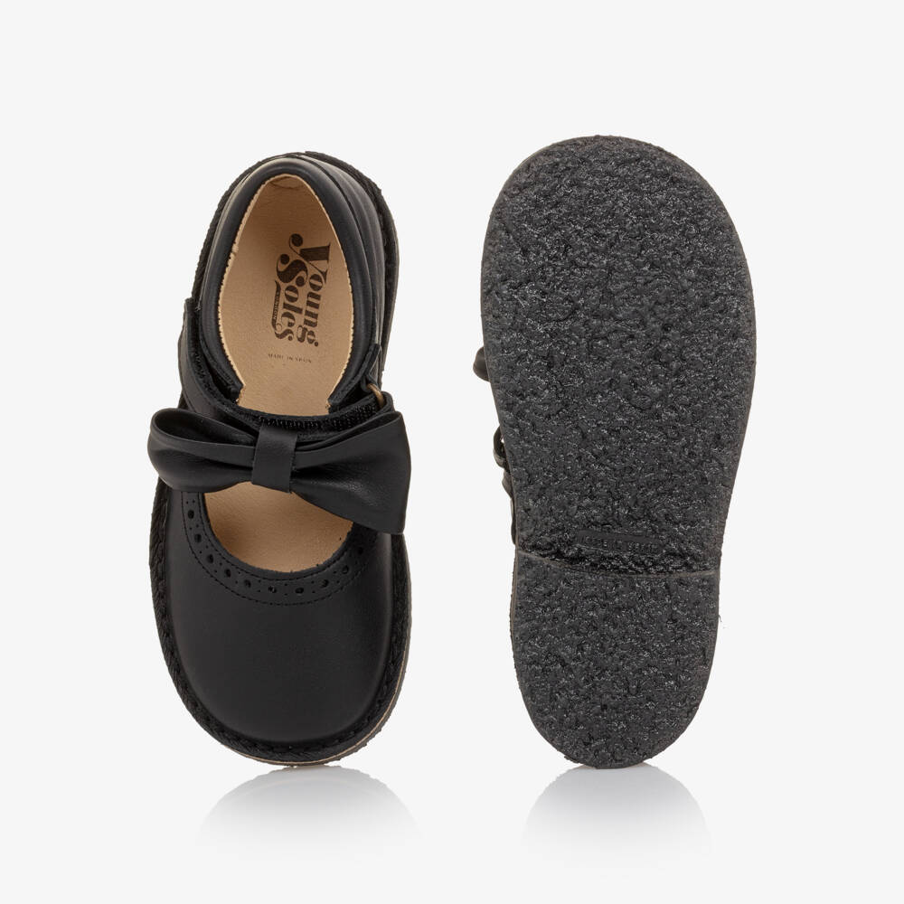 Young Soles-Girls Black Leather Mary Jane Shoes with Bows | Childrensalon