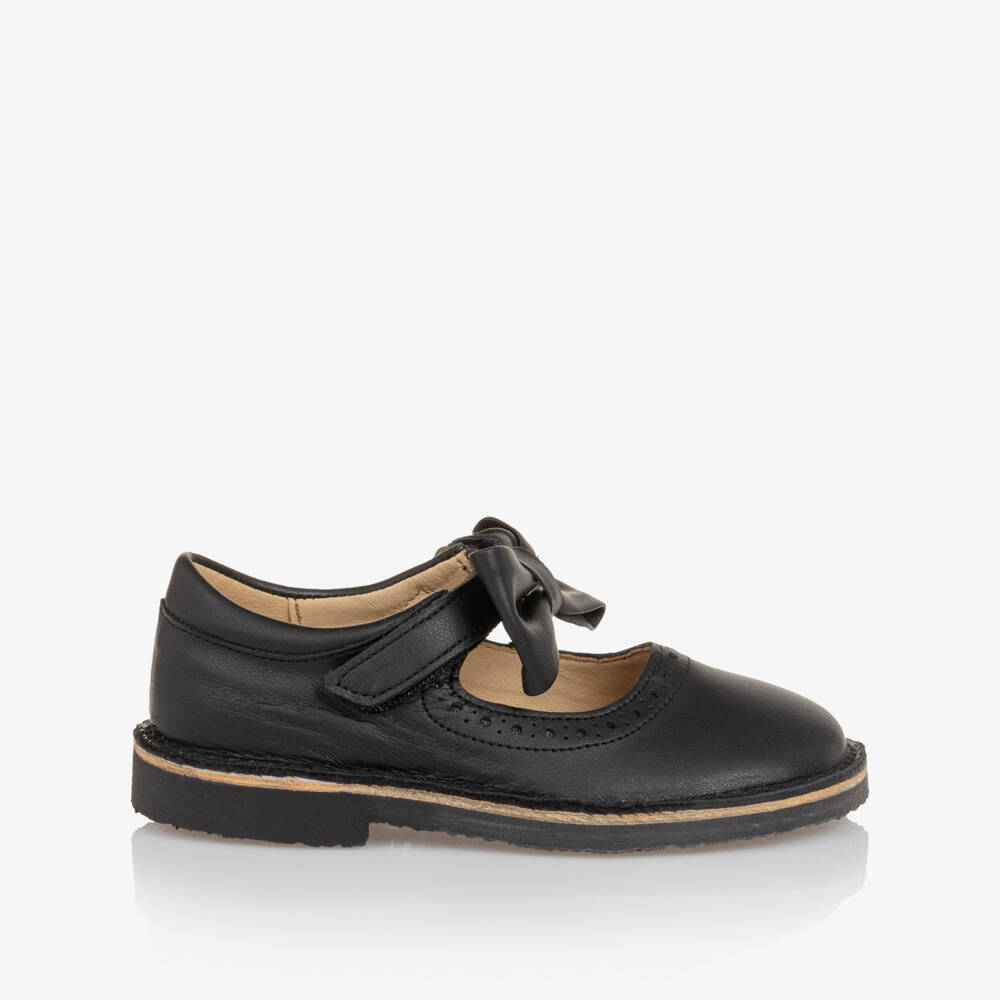 Young Soles-Girls Black Leather Mary Jane Shoes with Bows | Childrensalon