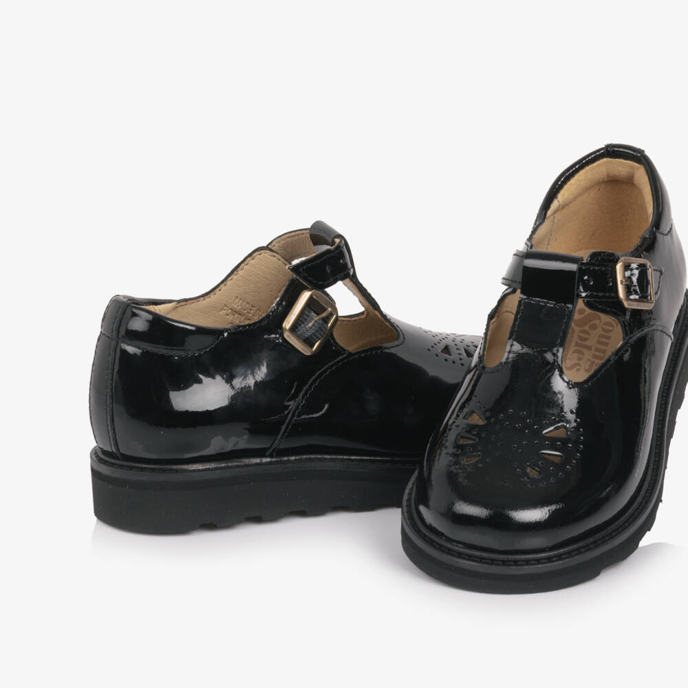 Young Soles-Girls Black Patent Leather T-Bar Buckle Shoes | Childrensalon